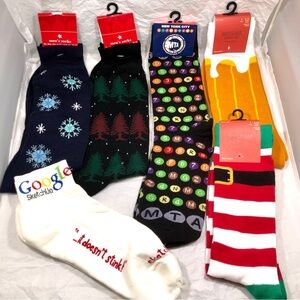 6 PAIRS OF MEN’S SOCKS - NYC MTA, WINTER, CHRISTMAS, BEER, GOOGLE